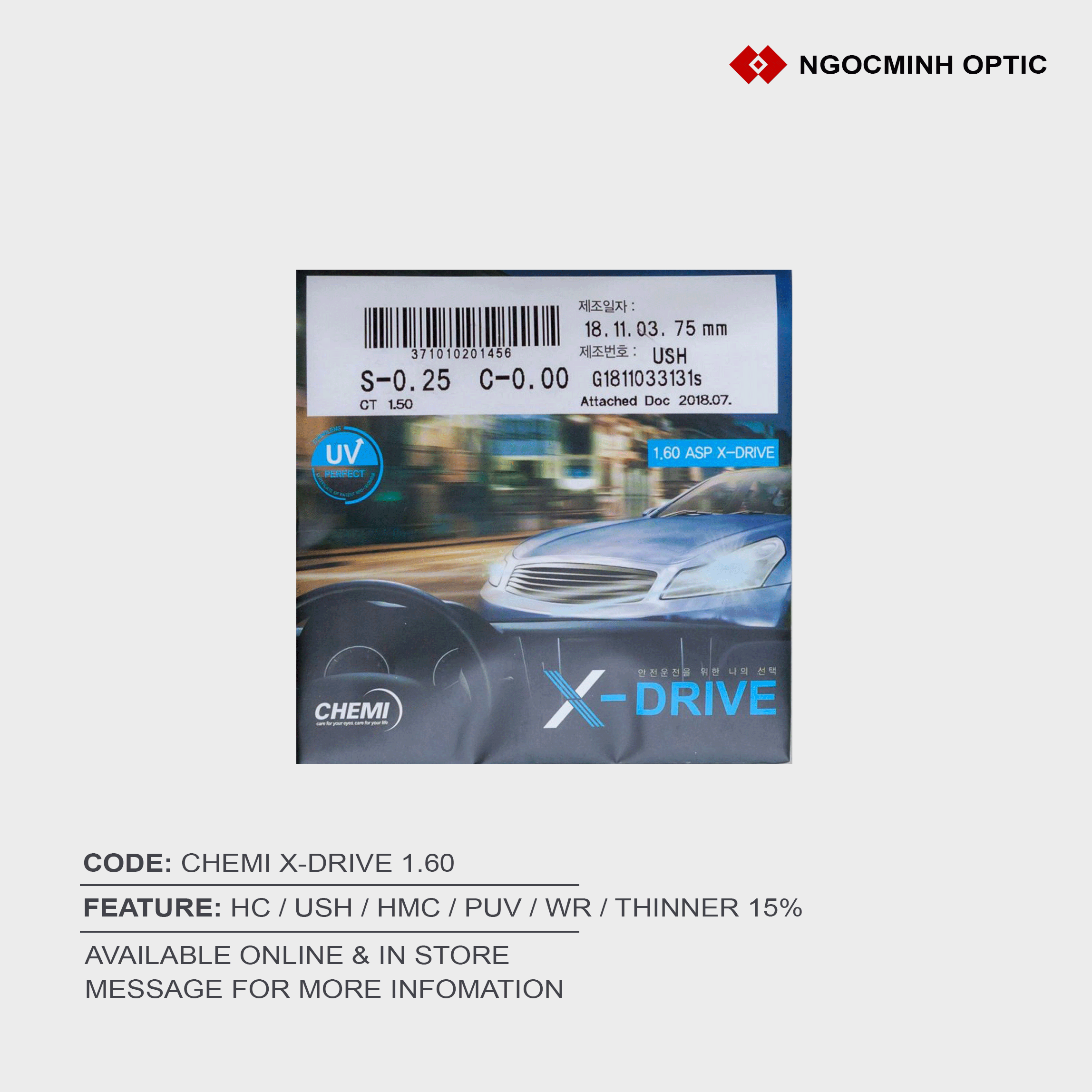 Mắt kính Chemi X-DRIVE 1.60 (Dùng để lái xe)